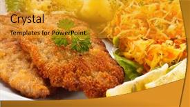  Presentation with steak and pork chops - PPT layouts featuring dinner plate - pork chops mashed potatoes background and a gold colored foreground