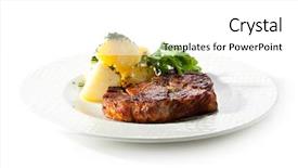  Presentation with steak and pork chops - PPT layouts enhanced with dinner plate - pork steak with potato background and a white colored foreground