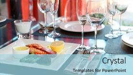  Presentation with asian paint vintage style old - Presentation design featuring dinner plate - salmon steak cooked in asian background and a light blue colored foreground