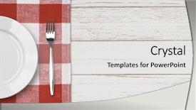  Presentation with white plate - Beautiful presentation theme featuring dinner plate knife and fork backdrop and a light gray colored foreground