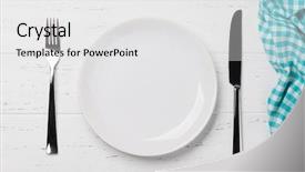  Presentation with cutlery - Beautiful presentation design featuring dinner plate setting with cutlery backdrop and a white colored foreground