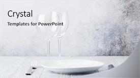  Presentation with copy space - Presentation design featuring dinner plate setting with cutlery background and a sky blue colored foreground