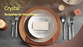 Presentation with table setting - Presentation theme enhanced with dinner set - beautiful table setting on grey background and a tawny brown colored foreground
