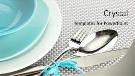  Presentation with spoon - PPT layouts with dinner set - blue empty plates with fork background and a light gray colored foreground