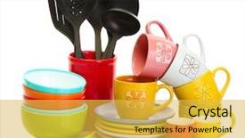  Presentation with kitchen utensils - Beautiful slides featuring dinner set - bright empty bowls cups backdrop and a yellow colored foreground