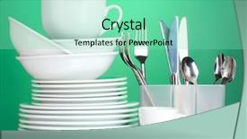  Presentation with cutlery - Theme consisting of dinner set - clean plates cups and cutlery background and a seafoam green colored foreground