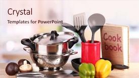  Presentation with kitchen - Slide deck enhanced with dinner set - composition of kitchen tools background and a lemonade colored foreground