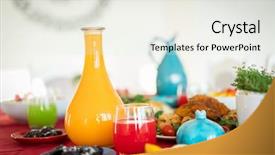  Presentation with ready - Slides having dinner set - delicious food ready and decorated background and a white colored foreground
