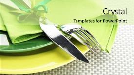  Presentation with empty - Slides having dinner set - green empty plates with fork background and a blonde colored foreground