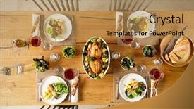 Presentation with roasted chicken - Colorful slides enhanced with dinner set - top view of two roasted backdrop and a coral colored foreground