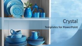  Presentation with dinner blue - Presentation theme consisting of dinner set - wooden shelves with blue rustic background and a light blue colored foreground