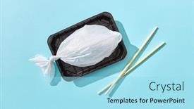  Presentation with dinner blue - Audience pleasing presentation design consisting of dinner-set-of-fish backdrop and a arctic colored foreground