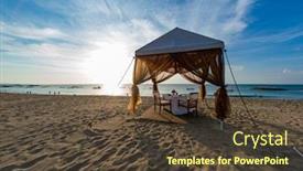  Presentation with bali - Colorful PPT layouts enhanced with dinner-table-at-the-beach backdrop and a tawny brown colored foreground