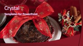  Presentation with pudding - PPT theme having dinner table with xmas pudding background and a  colored foreground
