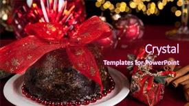  Presentation with christmas winter a table - Audience pleasing PPT theme consisting of dinner table with xmas pudding backdrop and a  colored foreground