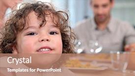  Presentation with family - Presentation design having fat kids - young girl having a meal background and a coral colored foreground