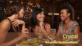  Presentation with friends eating and drinking wine - Beautiful presentation theme featuring dinner together at a restaurant backdrop and a tawny brown colored foreground
