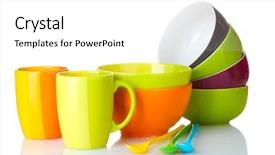  Presentation with bright white - Slide deck having dinner wares - bright empty bowls cups background and a white colored foreground