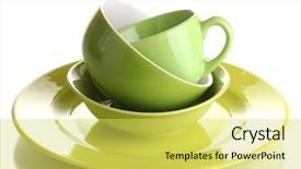  Presentation with white green - PPT layouts consisting of dinner wares - green tableware isolated on white background and a  colored foreground