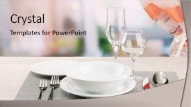  Presentation with table setting - Cool new PPT layouts with dinner wares - table setting at restaurant backdrop and a lemonade colored foreground
