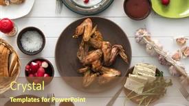  Presentation with roasted chicken - PPT layouts having dinner-with-roasted-chicken-wings background and a tawny brown colored foreground