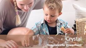  Presentation with mother child - Slide set consisting of dino - mother and child playing background and a coral colored foreground