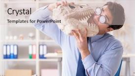  Presentation with dinosaur - Theme having dianousaurs - funny crazy professor studying dinosaur background and a lemonade colored foreground