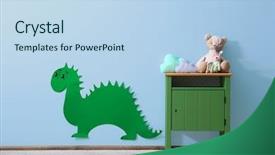  Presentation with dinosaur - Slide deck consisting of dianousaurs - green bedside table with toys background and a light blue colored foreground
