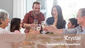  Presentation with dining table - Audience pleasing presentation consisting of dinosaurio - family sitting at dining table backdrop and a coral colored foreground