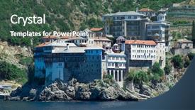  Presentation with peninsula plateau - PPT layouts having dionissiou monastery athos peninsula mount background and a ocean colored foreground