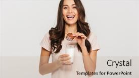  Presentation with milk bottle and milk glass - Audience pleasing PPT theme consisting of dip - portrait of a laughing young backdrop and a soft green colored foreground