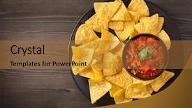  Presentation with mexican nachos tortilla chips - Theme having dip and nachos tortilla chips background and a red colored foreground