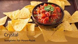  Presentation with nachos - Beautiful slide set featuring dip and nachos tortilla chips backdrop and a gold colored foreground