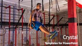  Presentation with dip - PPT layouts featuring ups rings workout at gym background and a tawny brown colored foreground