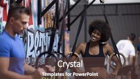  Presentation with dip - Cool new presentation theme with dip ring young man and african american woman relaxed after workout at gym dipping exercise backdrop and a tawny brown colored foreground