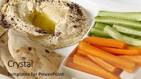  Presentation with dip - Presentation design having dip tray with hummus bread background and a yellow colored foreground