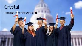  Presentation with bachelor - Beautiful theme featuring diploma - education graduation people concept backdrop and a light blue colored foreground