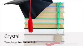  Presentation with medal - Presentation theme enhanced with diploma hat and books background and a light gray colored foreground
