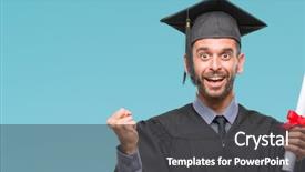  Presentation with celebrate office success - PPT layouts featuring diploma winner - young handsome graduated man holding background and a dark gray colored foreground