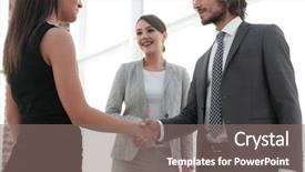  Presentation with shaking hands - PPT layouts with diplomacy - businesspeople shaking hands against room background and a gray colored foreground