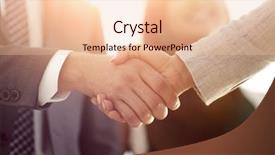  Presentation with shaking hands - PPT theme consisting of diplomacy - businesspeople shaking hands against room background and a lemonade colored foreground