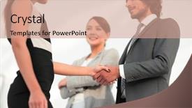  Presentation with shaking hands - Audience pleasing PPT theme consisting of diplomacy - businesspeople shaking hands against room backdrop and a coral colored foreground
