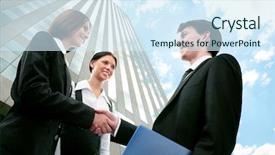  Presentation with partners - Audience pleasing slides consisting of diplomacy - image of business partners making backdrop and a sky blue colored foreground