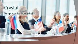  Presentation with diplomacy - Slide deck featuring diplomacy - positive confident politicians sitting background and a sky blue colored foreground