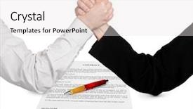  Presentation with wrestling - Slides with diplomacy - two wrestling hands and contract background and a white colored foreground