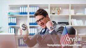  Presentation with american flag - Amazing PPT layouts having diplomat - businessman with american flag backdrop and a violet colored foreground