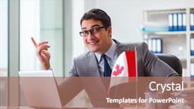 Presentation with canadian flag - PPT layouts featuring diplomat - businessman with canadian flag background and a coral colored foreground