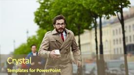  Presentation with busy work - Beautiful theme featuring diplomat - busy man in elegant trench-coat backdrop and a coral colored foreground