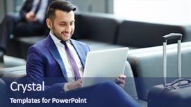  Presentation with lounge - Cool new slides with diplomat - elegant young man with laptop backdrop and a  colored foreground