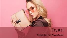  Presentation with business pink - Beautiful slide set featuring diplomat - stylish business woman in blouse backdrop and a red colored foreground